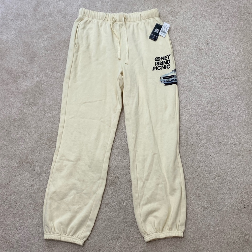 NWT Pacsun Coney Island Picnic Graphic Sweatpants Cream